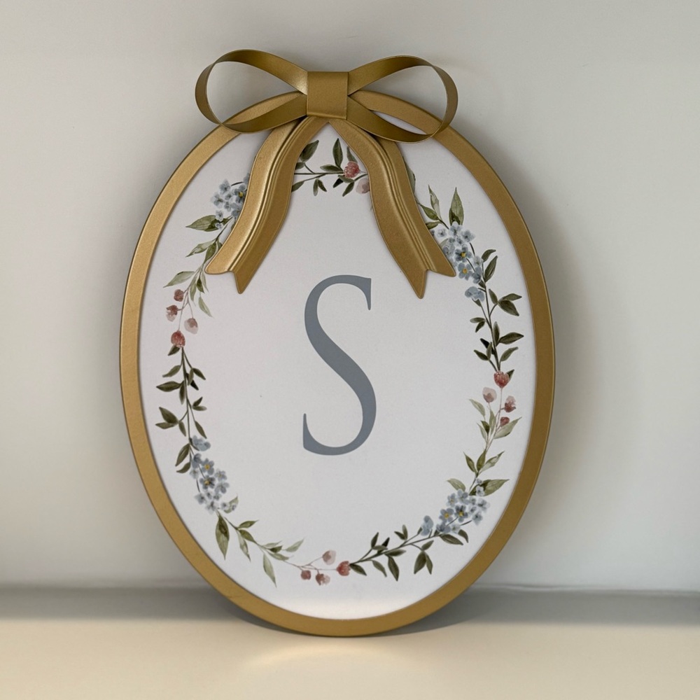 NEW Gold “S” Nursery Wall Decor with Bow and Floral Design